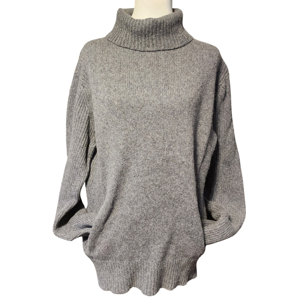 Gray Lambswool Blend Turtleneck Sweater Size XL Pockets Knit Guide Series
